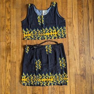 Y2k Boho Crop Top Wrap Skirt Set in Tribal Flame Print